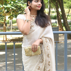 Shahnara-e-Taj Hand Zardozi Special Pallu Work Shimmery Tissue Silk Saree