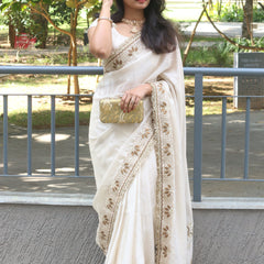 Shahnara-e-Taj Hand Zardozi Special Pallu Work Shimmery Tissue Silk Saree