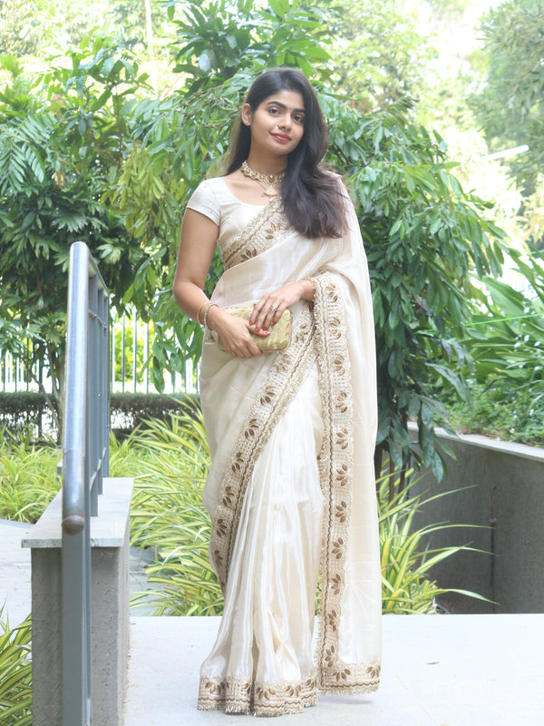 Shahnara-e-Taj Hand Zardozi Special Pallu Work Shimmery Tissue Silk Saree