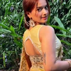 Noor-e-Zar Muted Gold Pearl Motif Handwork Saree with Mirror work Borders