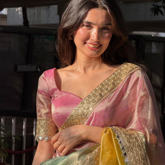 Premium 3D Multi Shade Tissue Saree with Soft Mirror Border