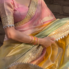 Premium 3D Multi Shade Tissue Saree with Soft Mirror Border