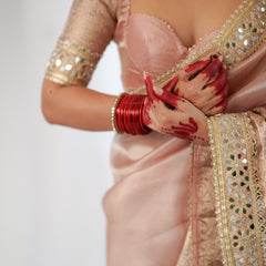 Baby Pink Banarasi Rajkumari Mirror Work Tissue Silk Saree