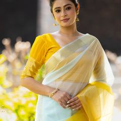 Yellow Subtle Banarasi Woven Soft Organza Skirt Border Saree