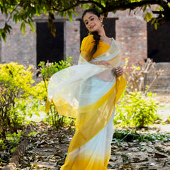 Yellow Subtle Banarasi Woven Soft Organza Skirt Border Saree