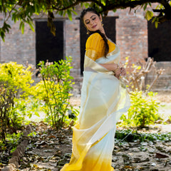 Yellow Subtle Banarasi Woven Soft Organza Skirt Border Saree