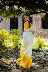 Yellow Subtle Banarasi Woven Soft Organza Skirt Border Saree