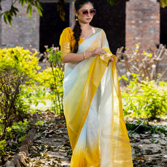 Yellow Subtle Banarasi Woven Soft Organza Skirt Border Saree