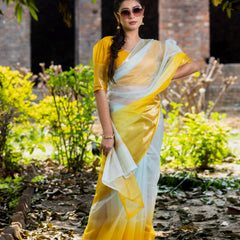 Yellow Subtle Banarasi Woven Soft Organza Skirt Border Saree