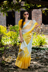 Yellow Subtle Banarasi Woven Soft Organza Skirt Border Saree