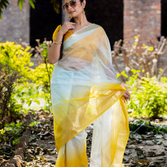 Yellow Subtle Banarasi Woven Soft Organza Skirt Border Saree