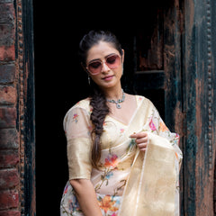 Flourishing Jaal Vibrant Organza Saree with Banarasi Zari Border | Flower Jaal Design
