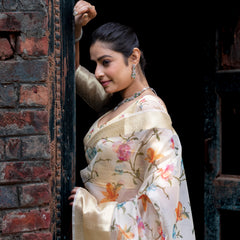 Flourishing Jaal Vibrant Organza Saree with Banarasi Zari Border | Flower Jaal Design