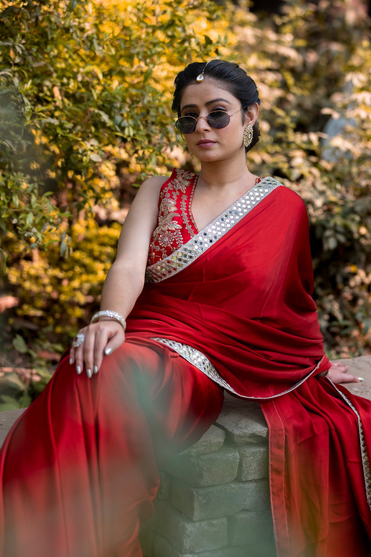 Shilpa Shetty Inspired Designer Mashru Satin Silk Mirror Work Saree with Blouse Free Size
