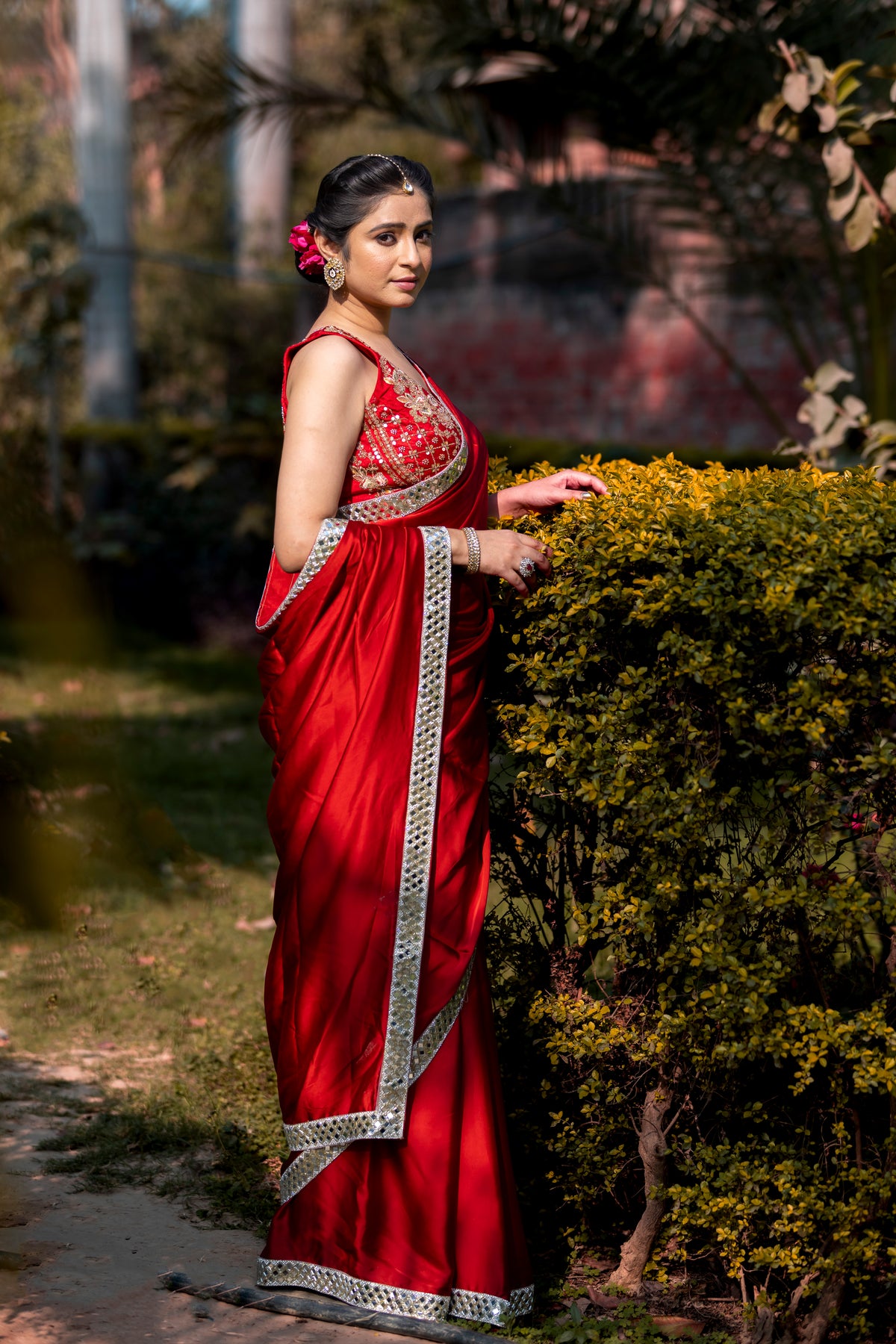 Shilpa Shetty Inspired Designer Mashru Satin Silk Mirror Work Saree with Blouse Free Size