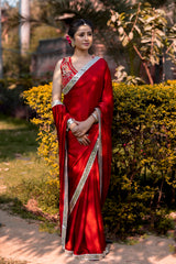 Shilpa Shetty Inspired Designer Mashru Satin Silk Mirror Work Saree with Blouse Free Size