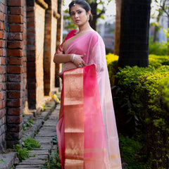 Rani Blush Pink Banarasi Woven Soft Organza Skirt Border Saree