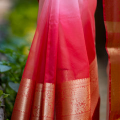 Rani Blush Pink Banarasi Woven Soft Organza Skirt Border Saree
