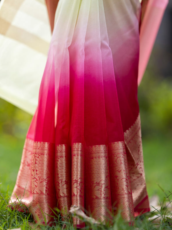 Rani Muted Green Banarasi Woven Soft Organza Skirt Border Saree