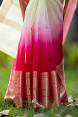 Rani Muted Green Banarasi Woven Soft Organza Skirt Border Saree