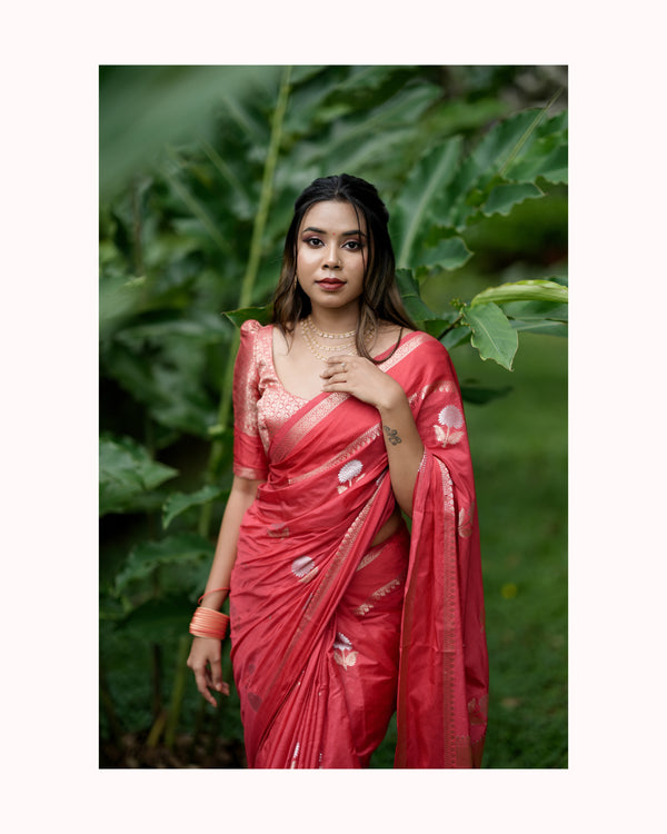 Modern Red Banarasi Soft Silk Saree | Elegant & Beautiful