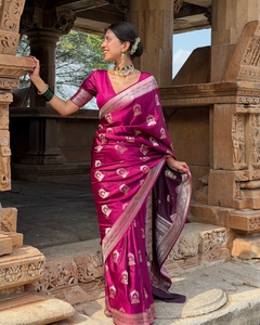 Rani Magenta Mehraab Banarasi Mashru Silk Saree