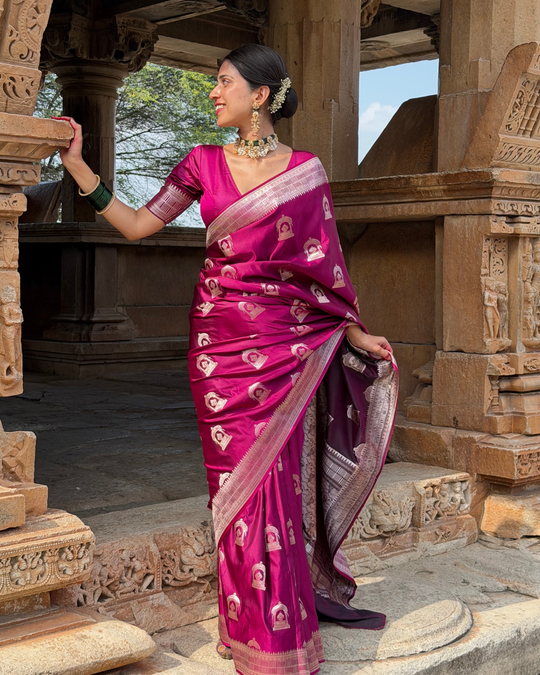 Rani Magenta Mehraab Banarasi Mashru Silk Saree