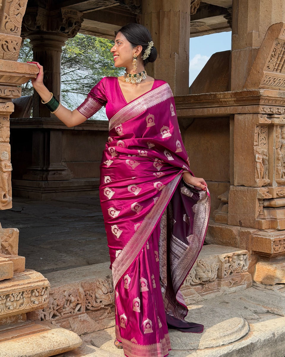 Rani Magenta Mehraab Banarasi Mashru Silk Saree