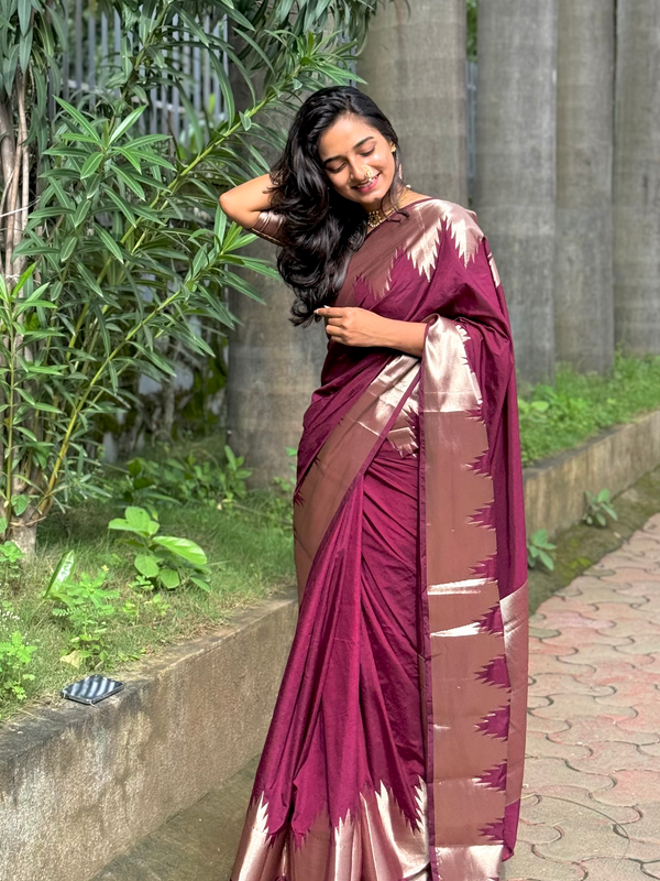 Traditional Banarasi Woven Soft Silk Temple Saree