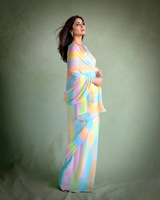 Pastel Leheriya-Inspired Hand-Brushed Pure Chiffon Silk Saree