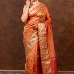 Rani Red Crushed Tissue Silk Saree | Banarasi Woven Saree
