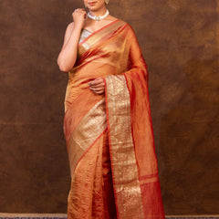 Rani Red Crushed Tissue Silk Saree | Banarasi Woven Saree