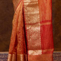Rani Red Crushed Tissue Silk Saree | Banarasi Woven Saree