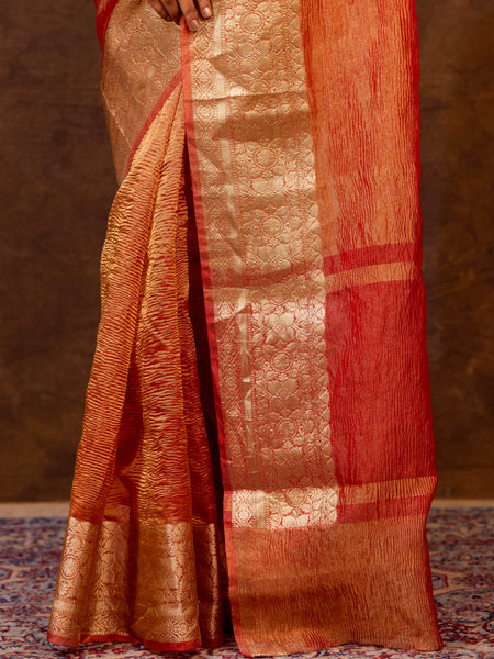 Rani Red Crushed Tissue Silk Saree | Banarasi Woven Saree