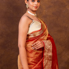Rani Red Crushed Tissue Silk Saree | Banarasi Woven Saree