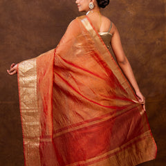 Rani Red Crushed Tissue Silk Saree | Banarasi Woven Saree