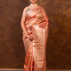 Pink Banarasi Authentic Soft Tissue Silk Saree with Rich Pallu Woven Design