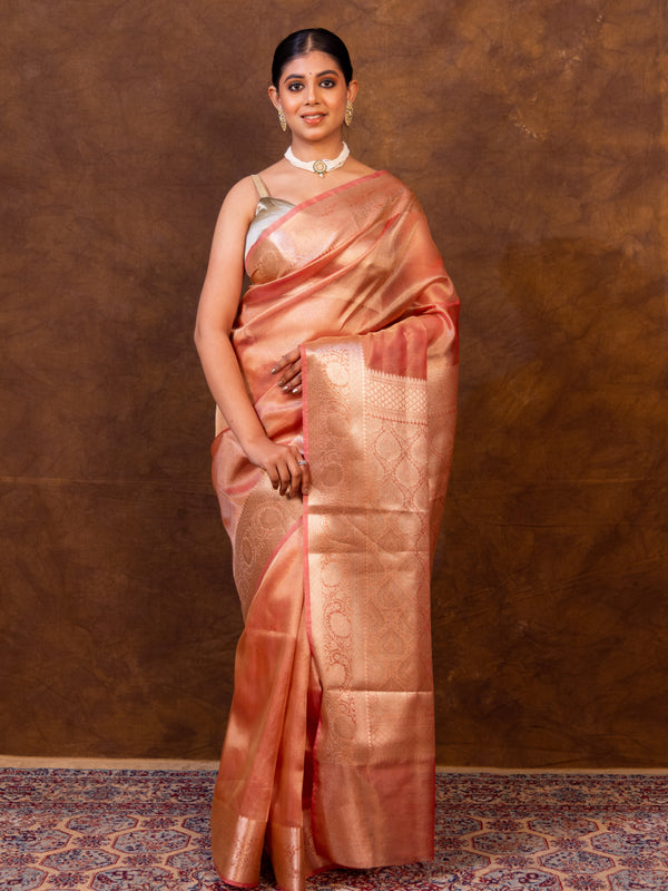 Pink Banarasi Authentic Soft Tissue Silk Saree with Rich Pallu Woven Design