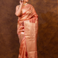 Pink Banarasi Authentic Soft Tissue Silk Saree with Rich Pallu Woven Design