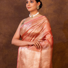 Pink Banarasi Authentic Soft Tissue Silk Saree with Rich Pallu Woven Design