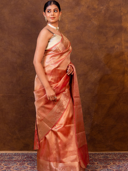 Pink Banarasi Authentic Soft Tissue Silk Saree with Rich Pallu Woven Design