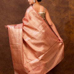 Pink Banarasi Authentic Soft Tissue Silk Saree with Rich Pallu Woven Design