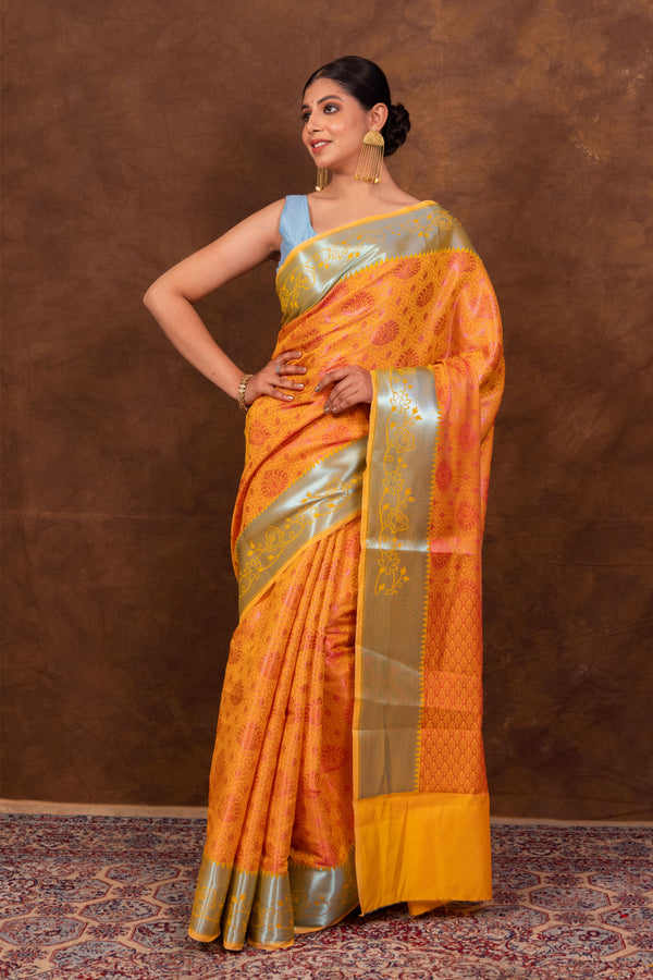 Yellow Gold Banarasi Soft Silk Tanchoi Saree | Elegant & Beautiful