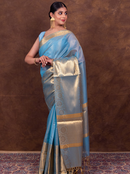 Firozi Blue Styish Banarasi Soft Tissue Silk Saree | Easy To Drape & Pleat