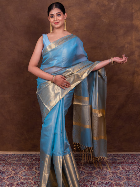 Firozi Blue Styish Banarasi Soft Tissue Silk Saree | Easy To Drape & Pleat