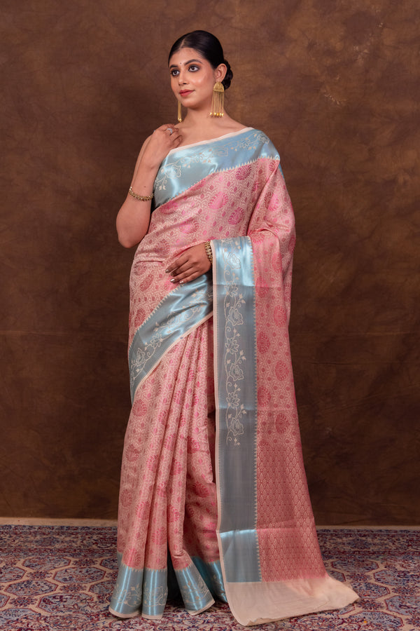 Off-White Banarasi Soft Silk Tanchoi Saree | Elegant & Beautiful