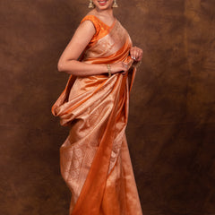 Rust Orange Banarasi Authentic Soft Tissue Silk Saree with Rich Pallu Woven Design