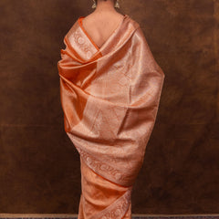 Rust Orange Banarasi Authentic Soft Tissue Silk Saree with Rich Pallu Woven Design