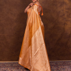 Gold Ochre Banarasi Authentic Soft Tissue Silk Saree with Rich Pallu Woven Design