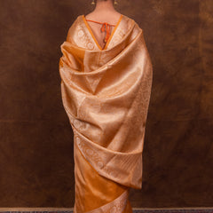 Gold Ochre Banarasi Authentic Soft Tissue Silk Saree with Rich Pallu Woven Design